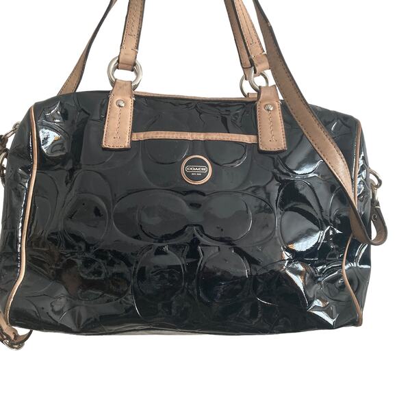 Coach Satchel Bag F25189 Signature Stripe Embossed Peyton Patent Leather - Picture 16 of 16